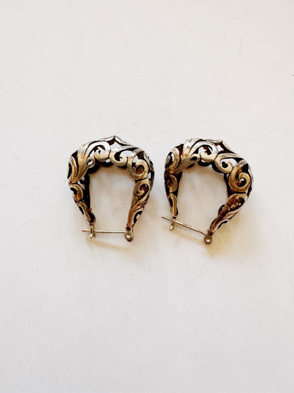 925 Sterling Silver Scroll Filigree Openwork Hoop Earrings 0.75 Inches Boho